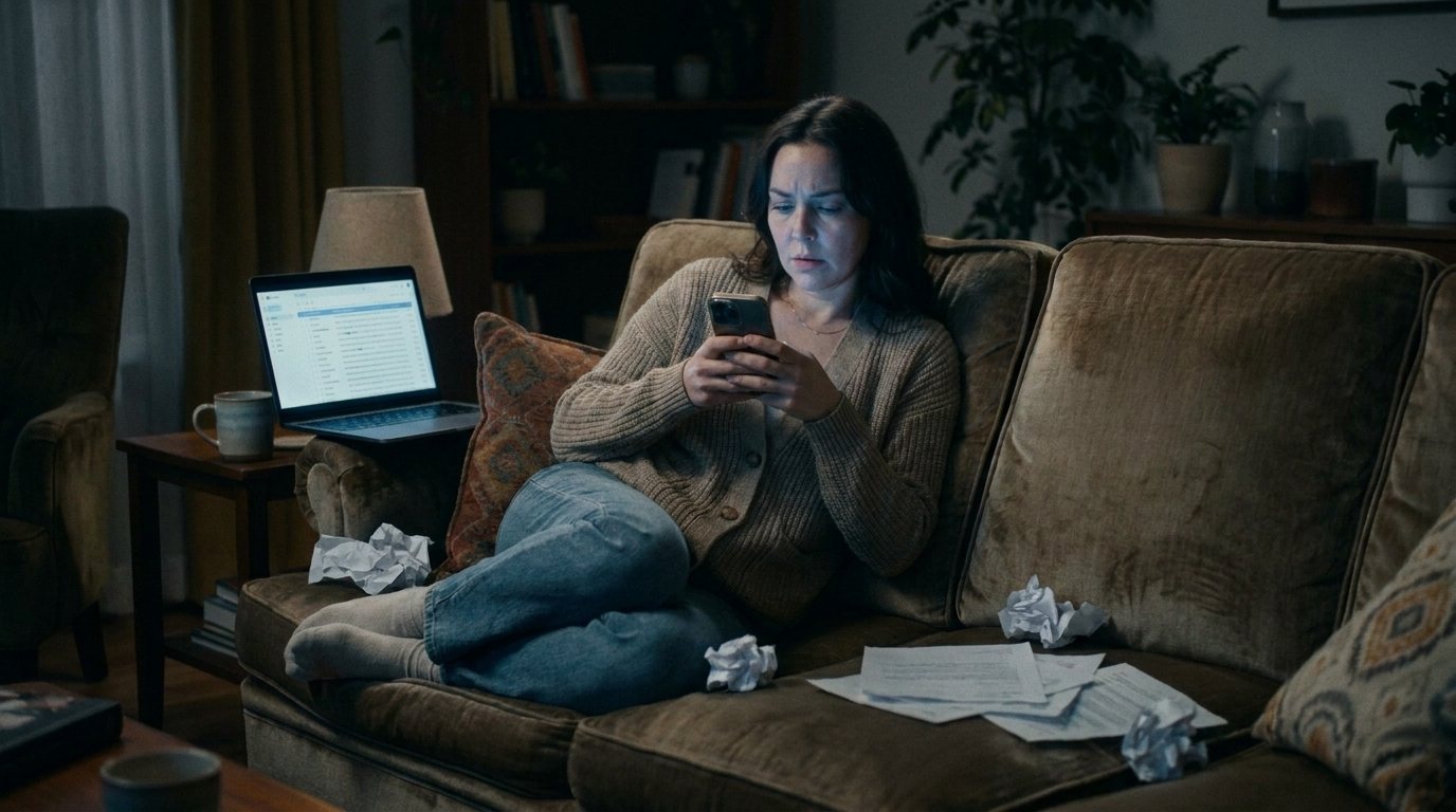 A boutique owner answering messages late at night